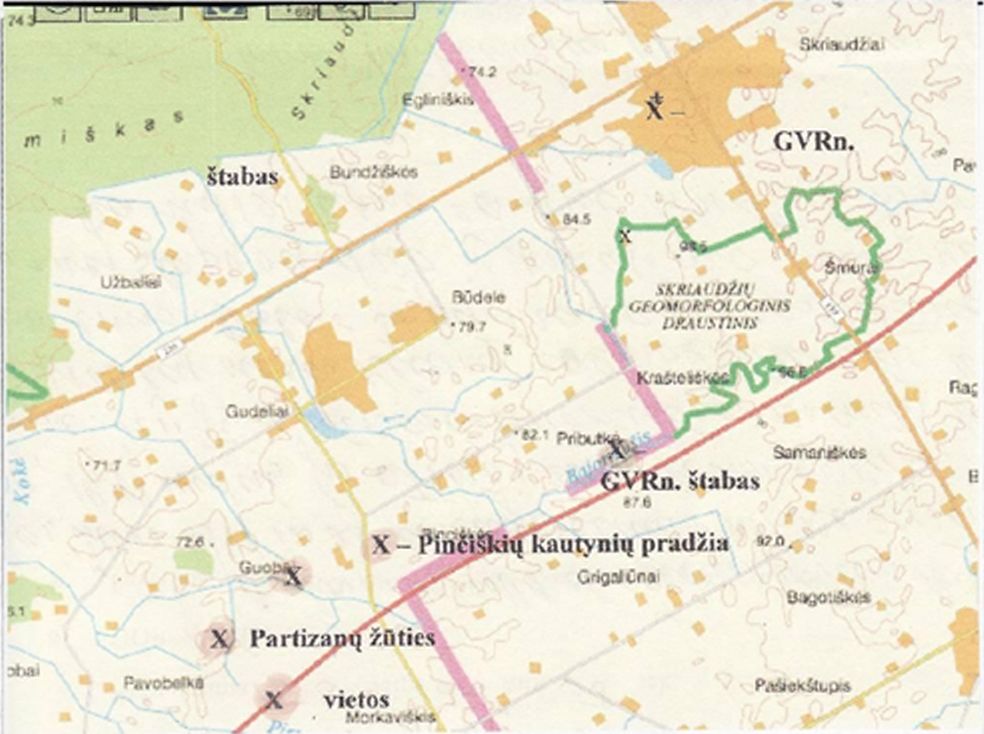 Pinčiškių Kautynių vietovės žemėlapis